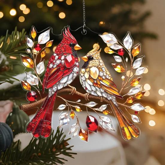 Красная птица Ловец солнца Витражная птица Пара Окно Стена Дверь Подвесное украшение Памятные подарки для женщин Пар Любителей птиц