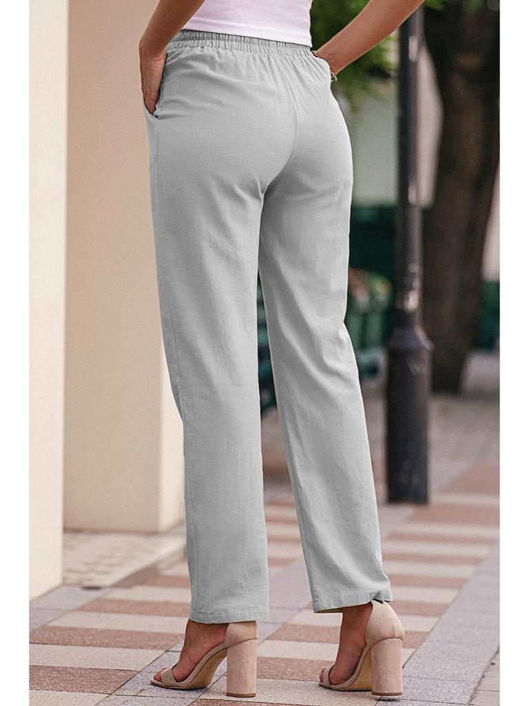 Женские хлопково-льняные брюки с кулиской и широкими штанинами