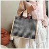 Льняная клетчатая сумка, большая вместительная клетчатая сумка для покупок, простая модная женская сумка через плечо