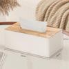 Golspia Tissue Box, Fits Boxes, Desktop Storage, Hard Type with Lid, Horizontal Storage, Wood Grain, White