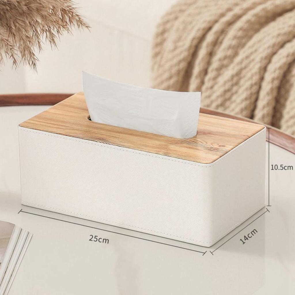 Golspia Tissue Box, Fits Boxes, Desktop Storage, Hard Type with Lid, Horizontal Storage, Wood Grain, White
