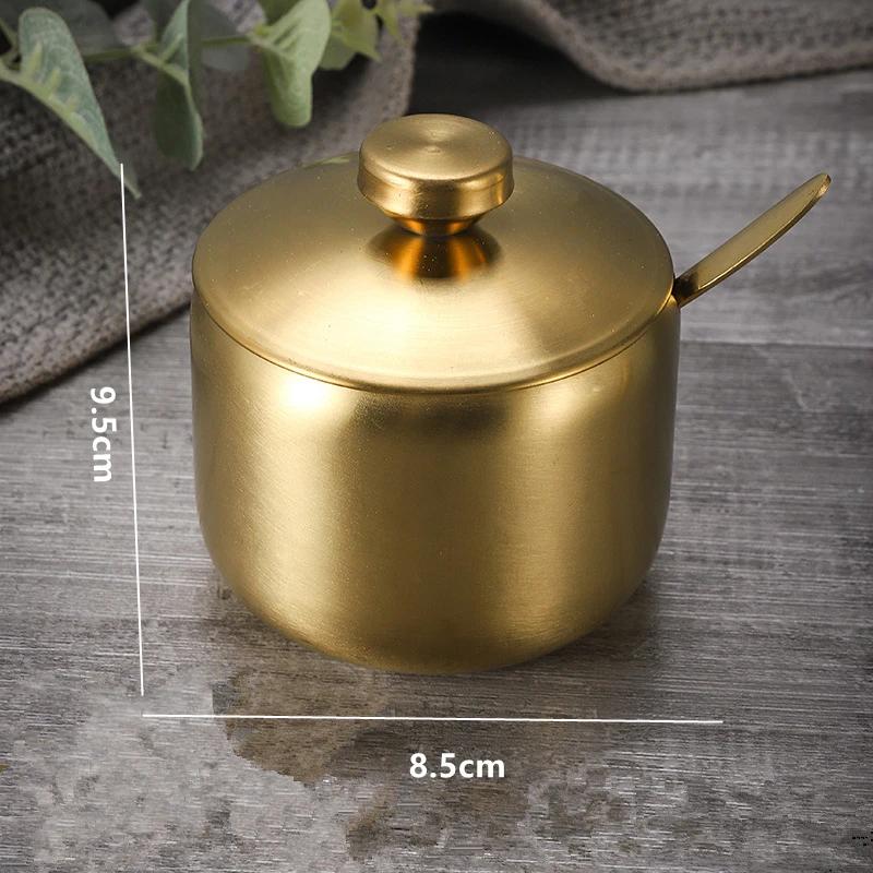 Банка для специй из нержавеющей стали Золотая Серебряная Сахарница с крышкой Банка для масла чили Соль Перец Бутылка для специй Коробка Кухонный инструмент