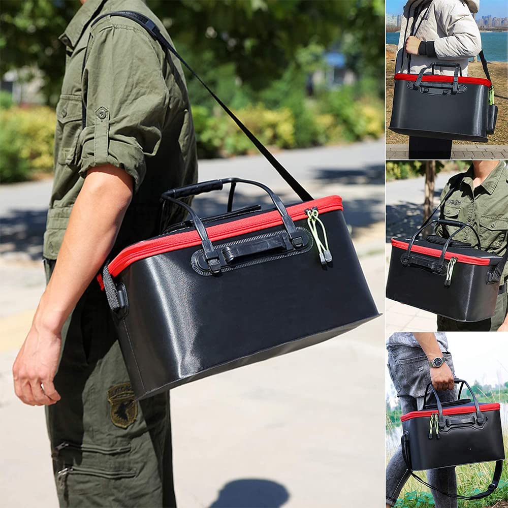 Foldable Fishing Bucket with Lid for Fishing Outdoor Storage Tackle, (Black, 40cm)