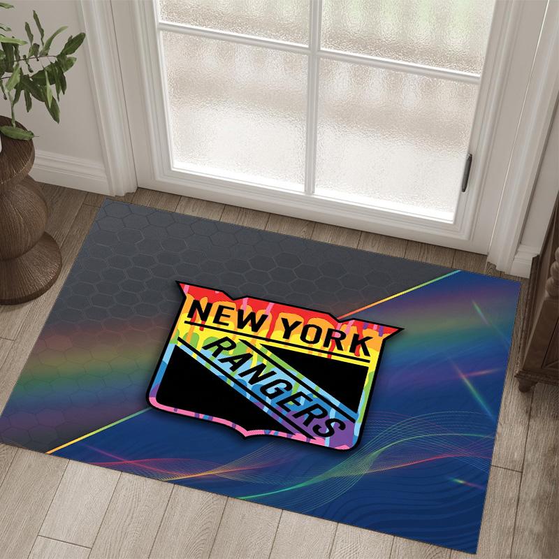 New York Rangers Design Crystal Velvet Carpet Cozy Non?Slip Printed Rug For Bedroom Living Room Entrance
