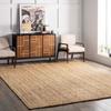 Aizza Trends Indian Handmade Braided Natural Jute Area Rug- Jute Rug- Dining Room- Living Room