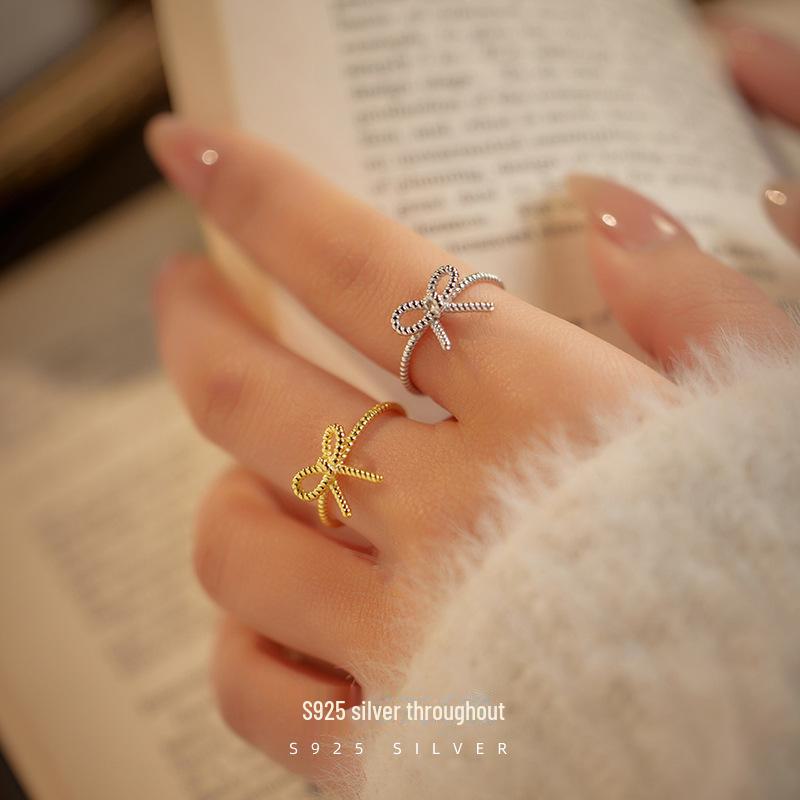 Banyan Tree S925 Silver Bow Ring: Japanese & Korean Style, Women's Fashion Trend.