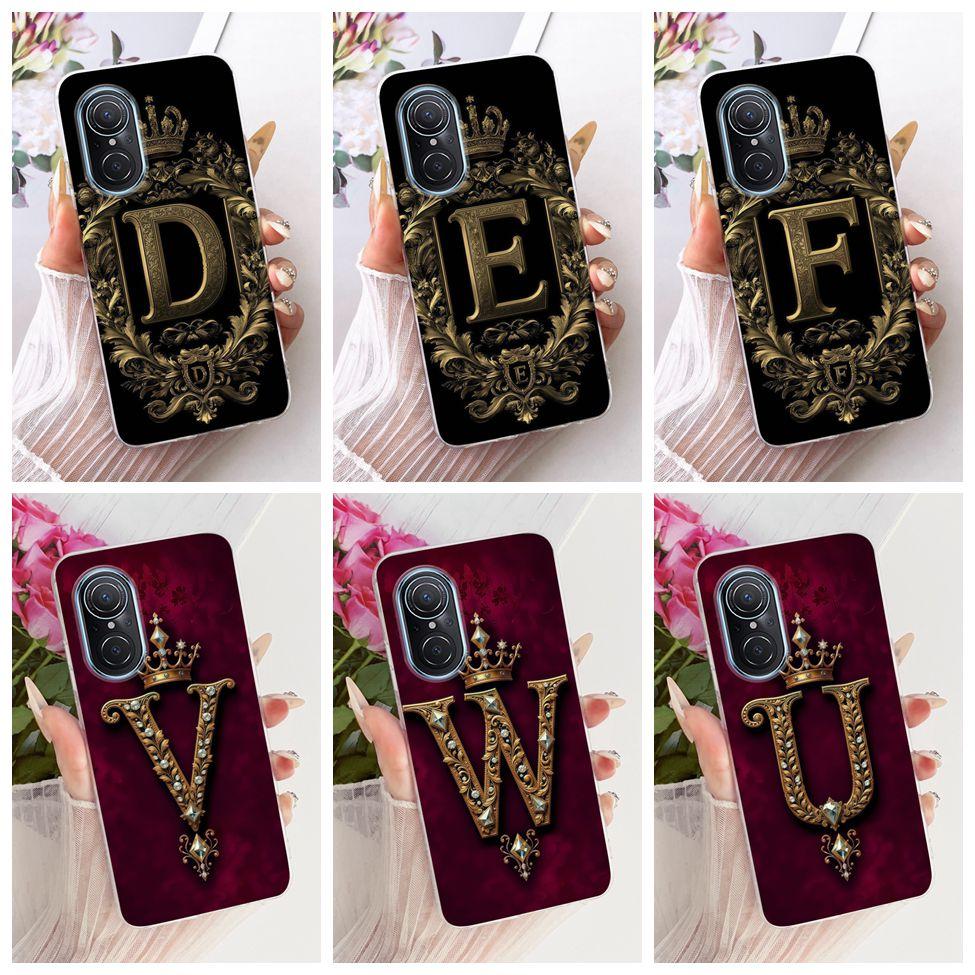 Clear For Huawei Nova 9SE JLN-LX1 JLN-LX3 Cover For Huawei Nova 9 SE Case Luxury Crown A-Z Letters 2D Flat Pattern Soft Casing