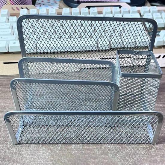 3-Tier Desktop Stacking File Holder Black Metal Mesh Mail Organizer Letter Holder Reinforced Design Space-Saving File Storage Rack for Desk Kitchen