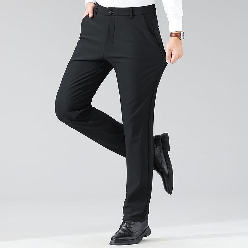 FAPAI Men's High-Elastic Fleece-Lined Straight-Leg Dress Pants