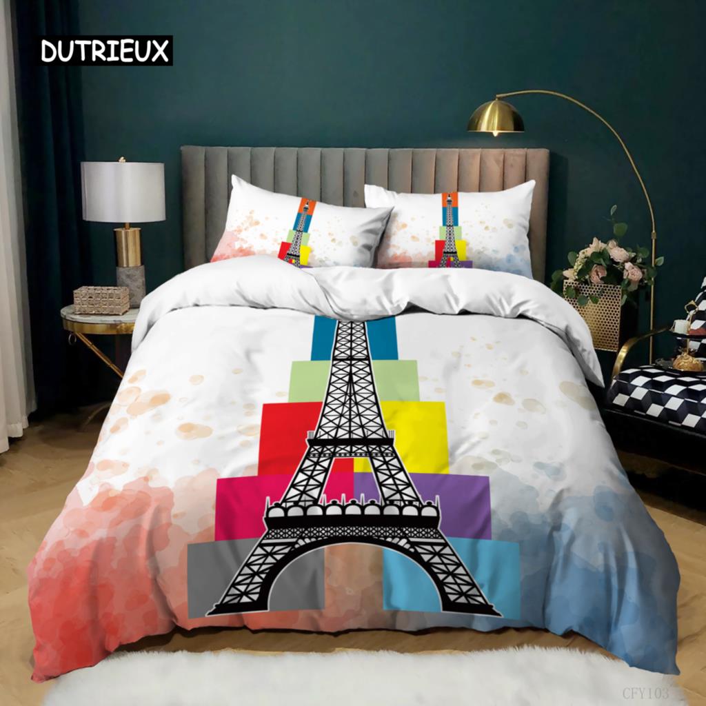 Пододеяльник с изображением Эйфелевой башни King Paris Eiffel Tower Blue White Red Комплект постельного белья из полиэстера с всемирно известным архитектурным рисунком