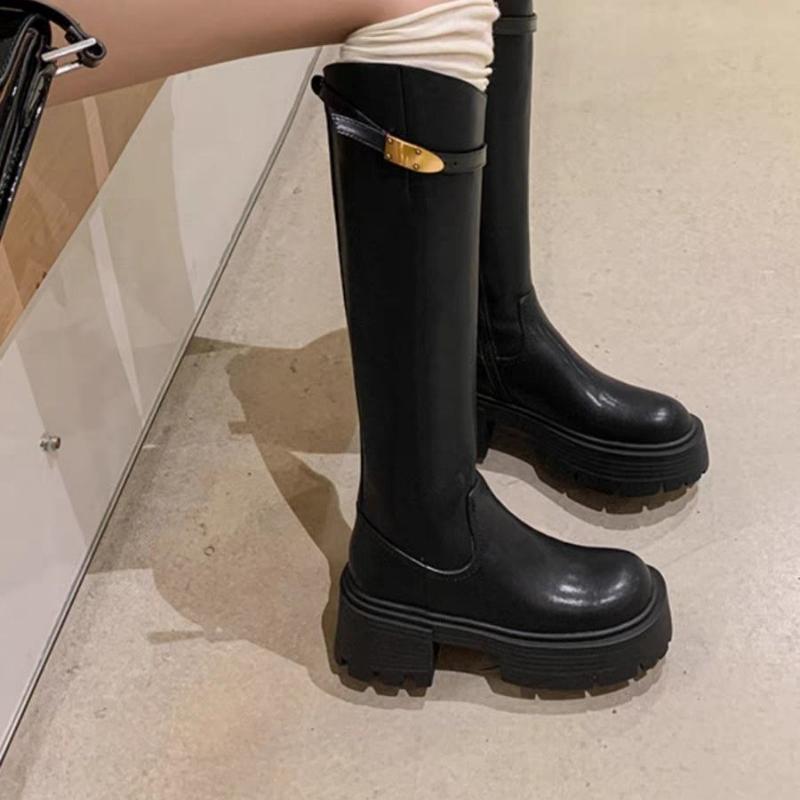 Черные длинные сапоги на тонкой и толстой подошве для женщин 2024 года, новые осенне-зимние сапоги в стиле рыцарского кроя