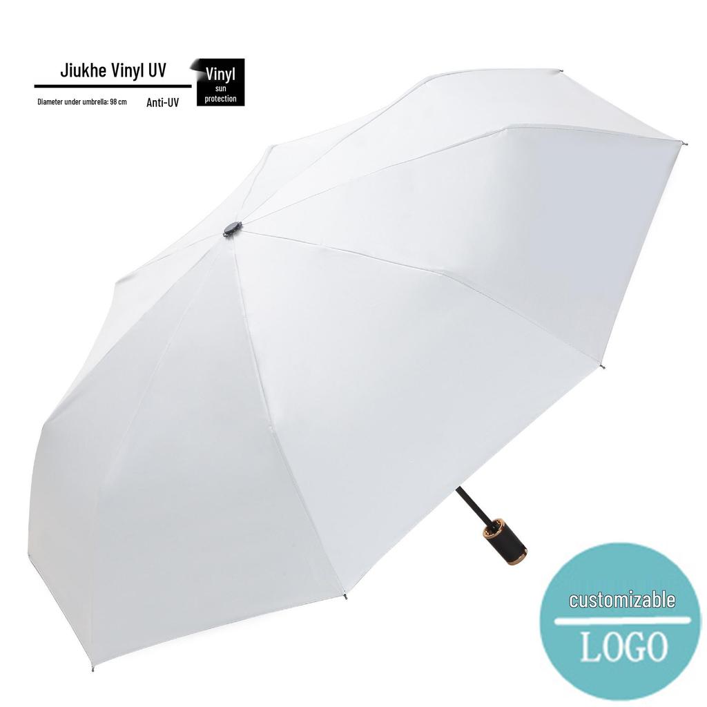 Пользовательский УФ Черный Клей Зонт от Солнца и Дождя – Женский Трехсложный Дизайн с Нанесением Логотипа.