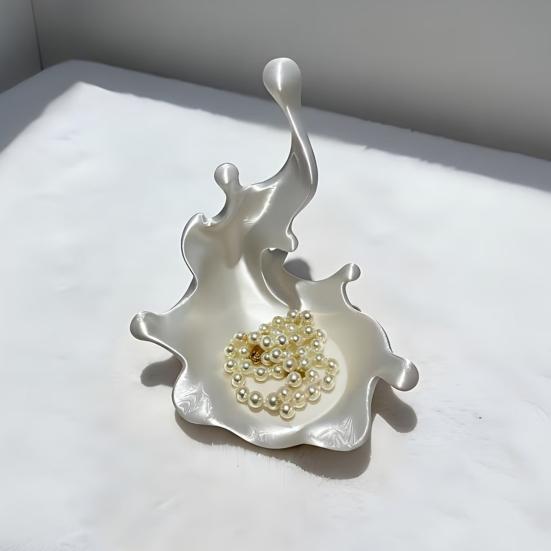 jijijing 3D Printed Jewelry Tray, Water Splash Design Organizer for Rings, Earrings, Necklaces, Pearlescent Storage Box