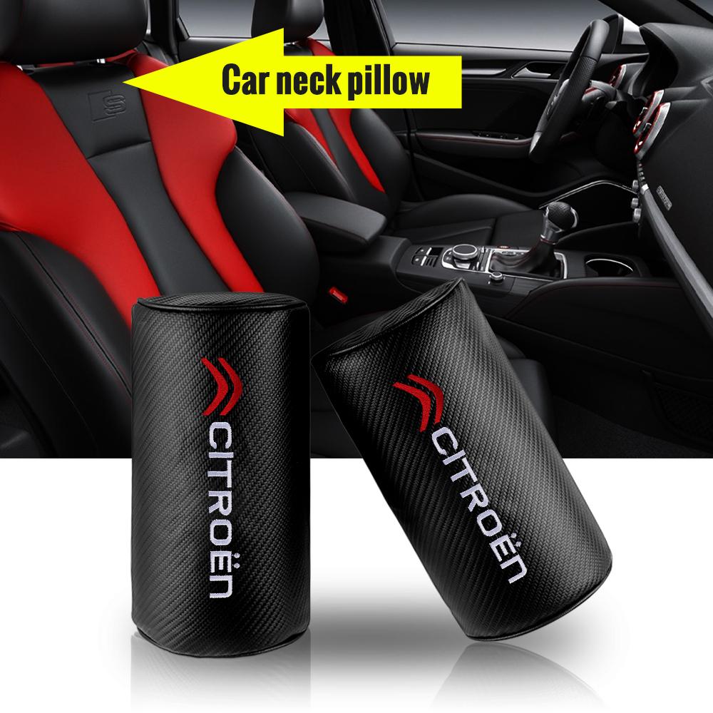 Carbon Fiber Car Headrest Neck Safety Pillow Pad Accessories For Citroen C1 C2 Grand C4 Picasso VTS C-ELYSEE DS Auto Valve Cap za0
