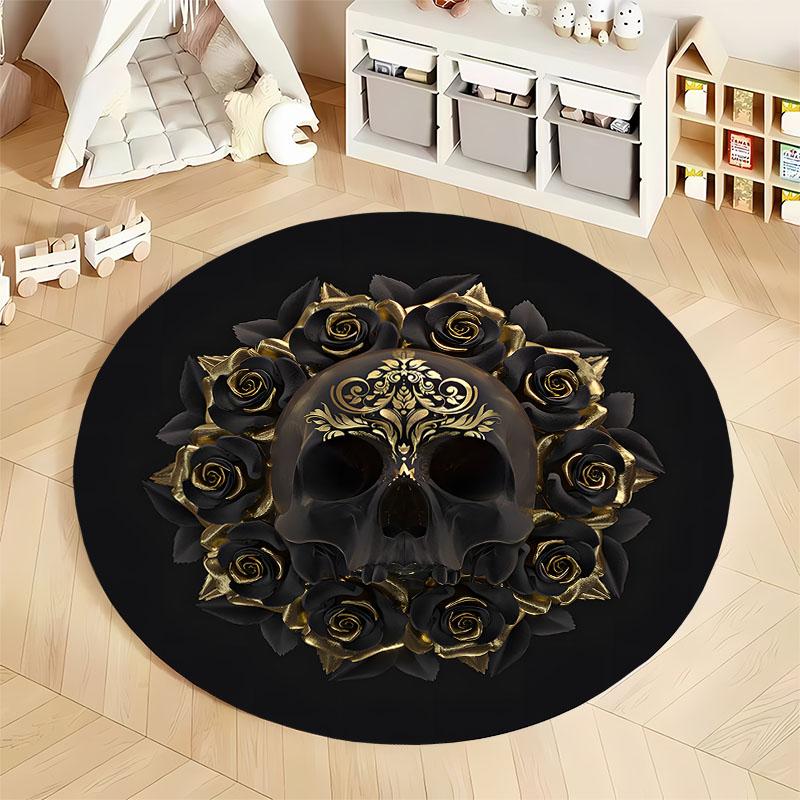 Free shipping! Ornate Skull and Roses Gothic Themed Carpet round carpet for home sofa bedroom, gift