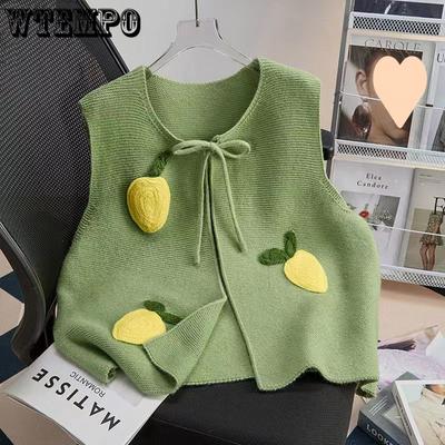 Весенне-осенний женский вязаный жилет в милом и милом стиле, повседневный жилет, женская одежда