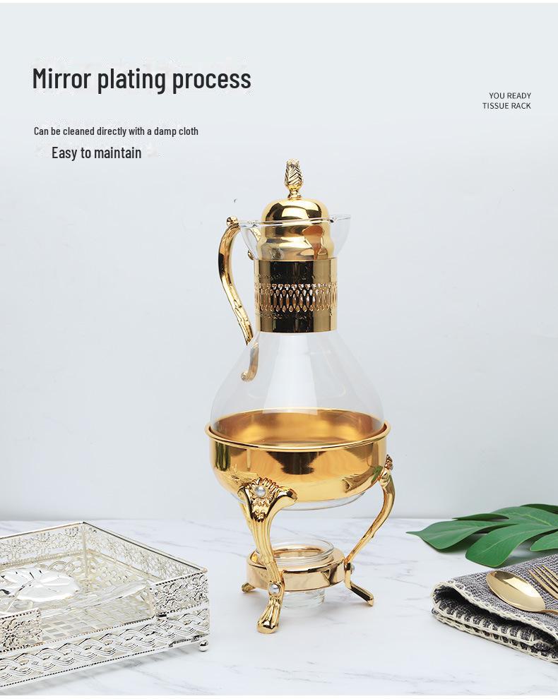 Юго-Восточная Азия Ретро Металлический Кофейник Набор: Зеркальная отделка из 3 частей с подогреваемым стеклянным горшком