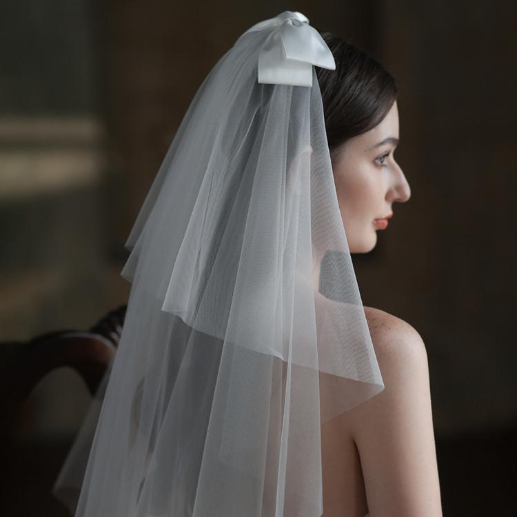 Новая фата с супер сказочным бантом и винтажным белым двухслойным аксессуаром для свадебной фотографии