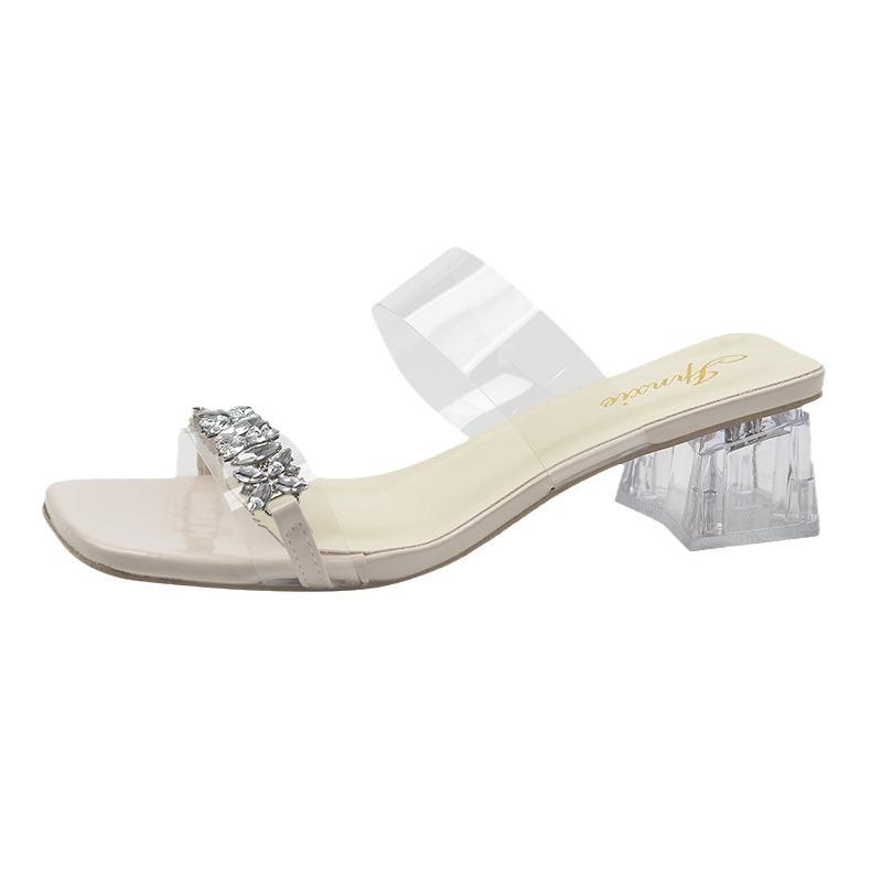 Красивые туфли на высоком каблуке, летняя одежда 2024 года, новая юбка французской феи со стразами, прозрачные босоножки с кристаллами