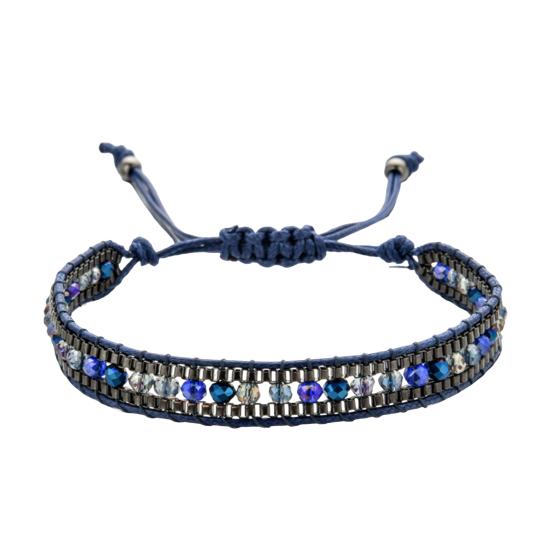 Women Bracelet Adjustable Braided Rope Faux Crystal Vintage Ethnic Style Hollow Out Wrist