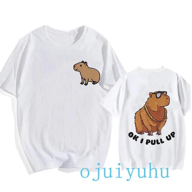 Модная футболка с капибарой для мужчин/женщин, футболка европейского размера, забавные футболки с капибарой в стиле Харадзюку, топы с мультяшным манга Y2k 90-х годов, гранж-футболка, одежда