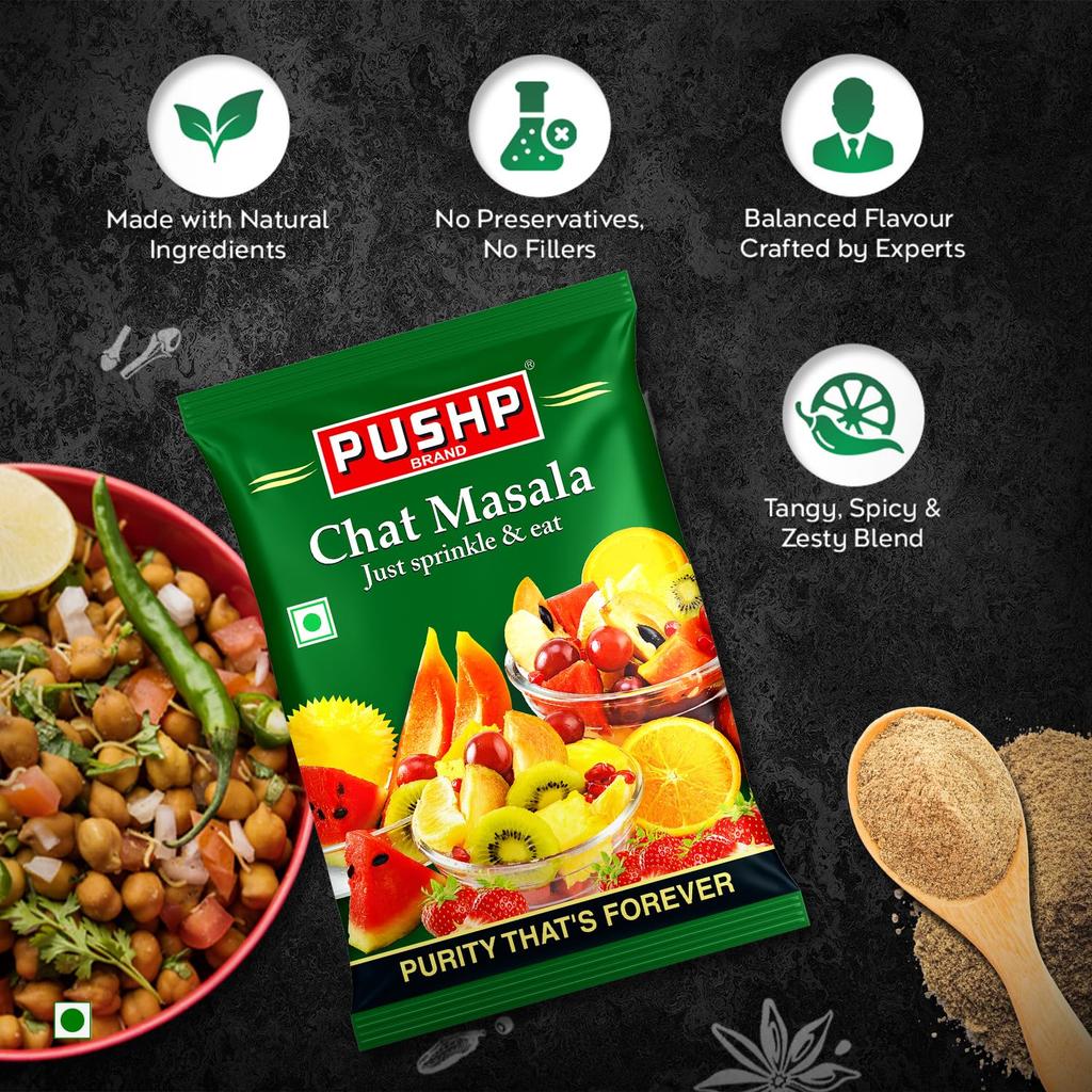 Pushp Chat Masala Tangy And Spicy Seasoning Blend For Fruits Snacks Salads And Chaats Authentic Flavor Enhancer200G X Pack Of 2