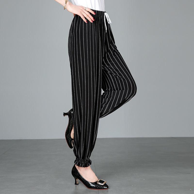 Укороченные брюки, женские летние брюки с тонкой эластичной резинкой на талии, большие размеры, брюки для среднего и пожилого возраста, шаровары