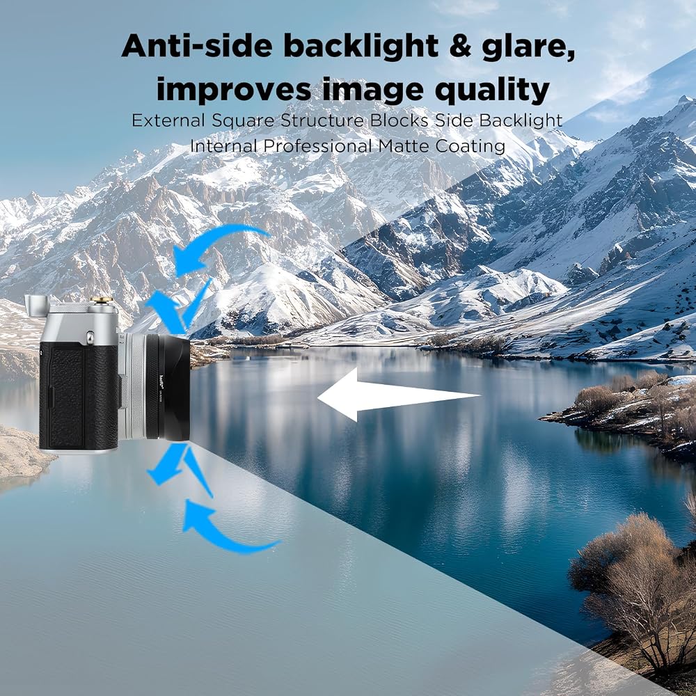 Haoge LH-X200B Square Metal Lens Hood with 49mm Adapter Ring and Metal Cap for Fujifilm X100VI x-100vi x100v x100f x100t x100s - Fujifilm Camera Acces