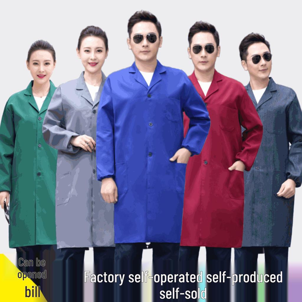 Unisex Long Blue Camouflage Dustproof Workwear Overcoat with Sleeves