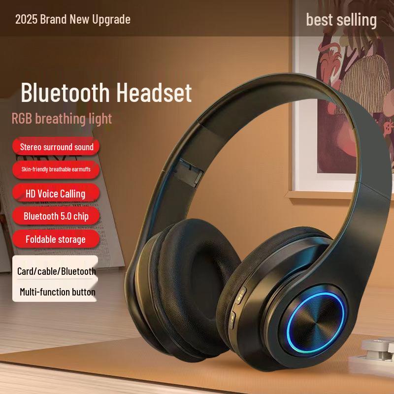 B39 Over-Ear Bluetooth Headphones: Cool Light Effects, Card Slot, Excellent Sound Quality for Male and Female Students