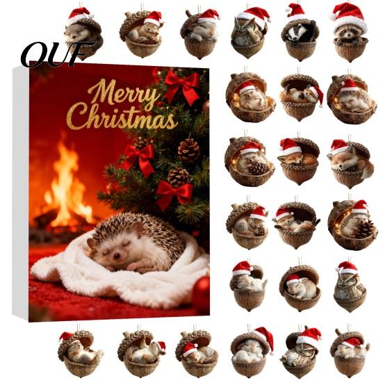 Kids Stocking Stuffers Christmas Advent Calendar, 24 Days of 2D Acrylic Forest Animal Acorn Seasonal Home Ornament Ornaments for Kids, Holiday
