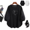 Women Casual Plus Size Sequined Sleeves Loose Button Tunic Shirt Blouse Tops