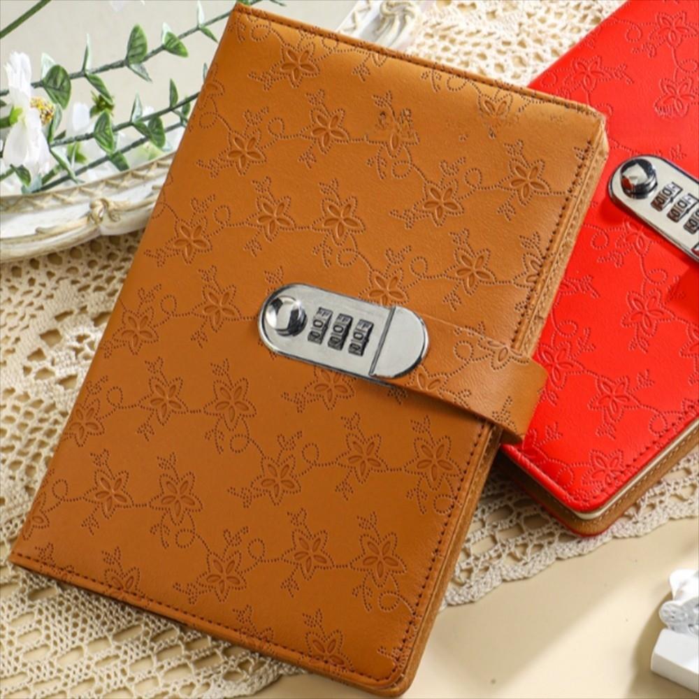 200 Pages Embossed Student Notepad Thickened Diary Notebook Retro Password Book with Lock  Gifts