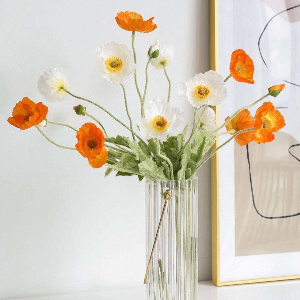 Elegant Realistic Gorgeous Fake Poppies Flowers Artificial Papaver Rhoeas Silk Plants Faux Bouquet