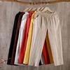 Cotton and Linen Nine-inch Harem Pants, Solid-color Loose-pocket Linen Casual Pants for Women