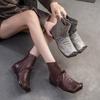Johnature Square Toe Soft Cowhide Short Boots Retro Versatile Genuine Leather Comfortable Women's Shoes