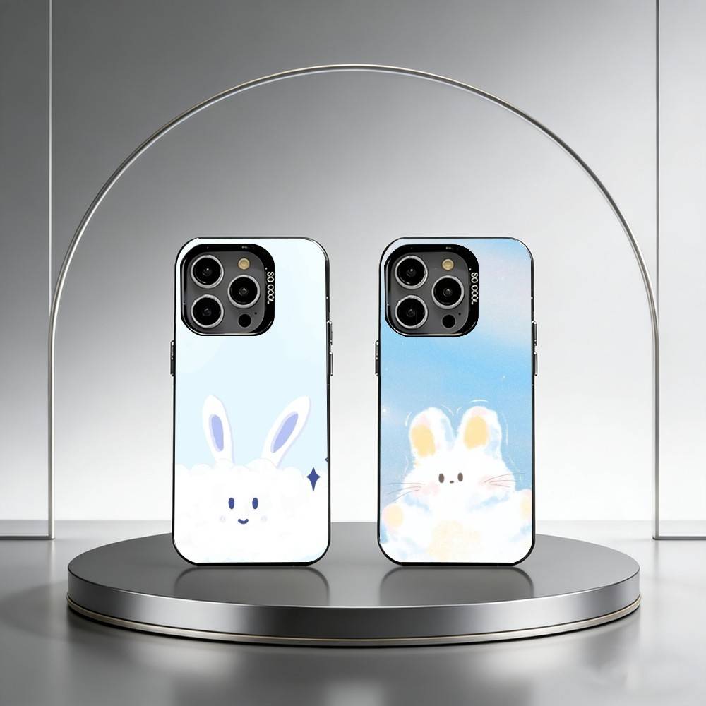 Облачный Заяц Чехол для Телефона Для iPhone 17,16,15,14,13,12,11 Plus,Pro Max,XS,Красочный Серебристый Чехол для Телефона Funda Cover