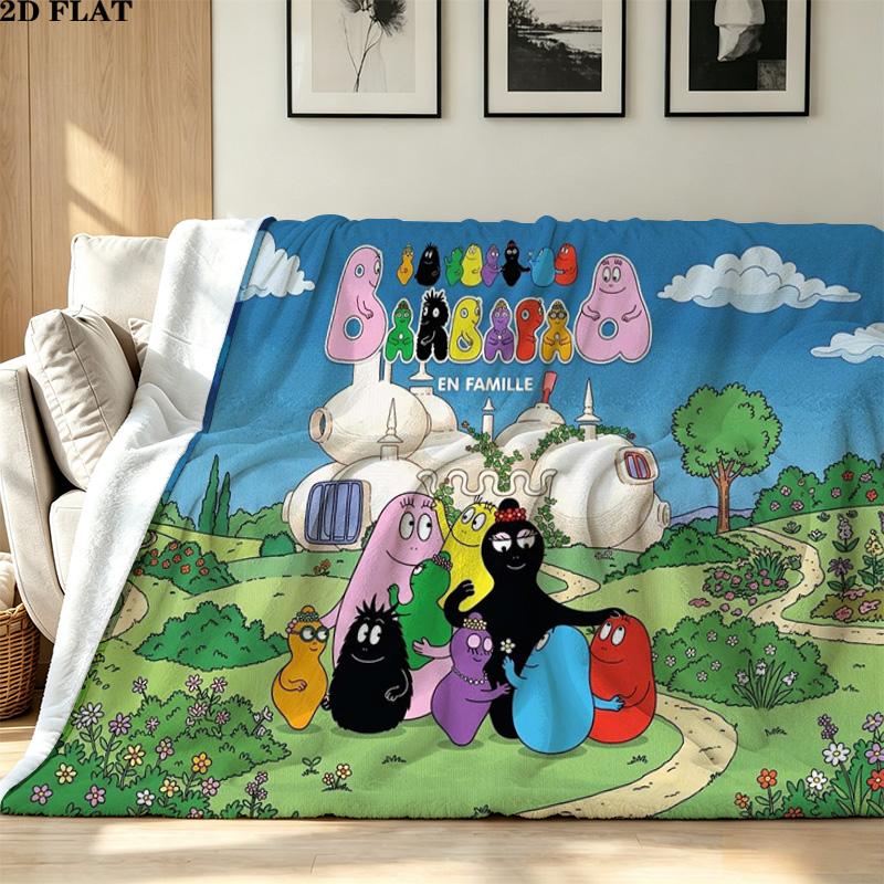 Barbapapa Print Flannel Blanket High Quality Warm Comfortable Cover for All Seasons Perfect for Gifts Home Decor