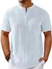 Men's Retro Cotton Linen Striped Henley Shirt