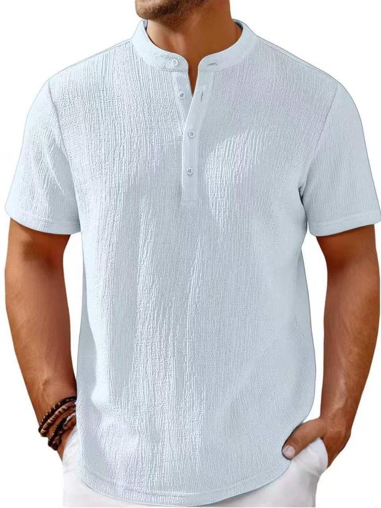 Men's Retro Cotton Linen Striped Henley Shirt