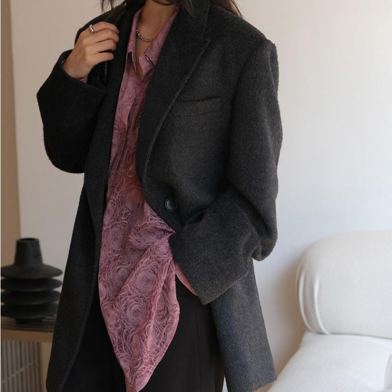 HOUZHOU Рубашка с принтом, женская цветочная весна, черные элегантные и шикарные винтажные свободные топы большого размера с длинными рукавами