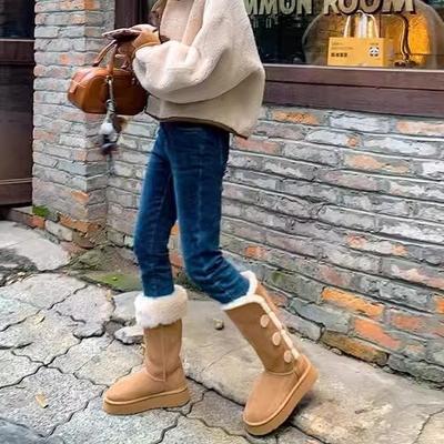 Меховые интегрированные зимние ботинки женские 2025 зима новые на толстой подошве с высоким голенищем два варианта носки складные универсальные утепленные хлопковые ботинки