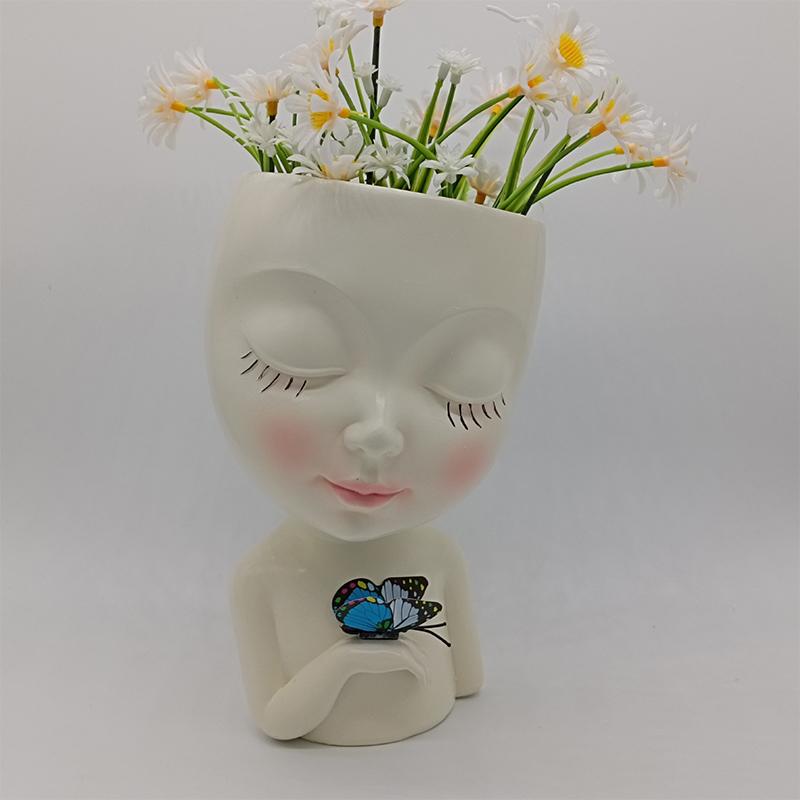 Горшок для цветов в виде лица девочки-бабочки, кашпо для суккулентов с дренажным отверстием, милые горшки для цветов в виде женского лица, смоляные настольные украшения