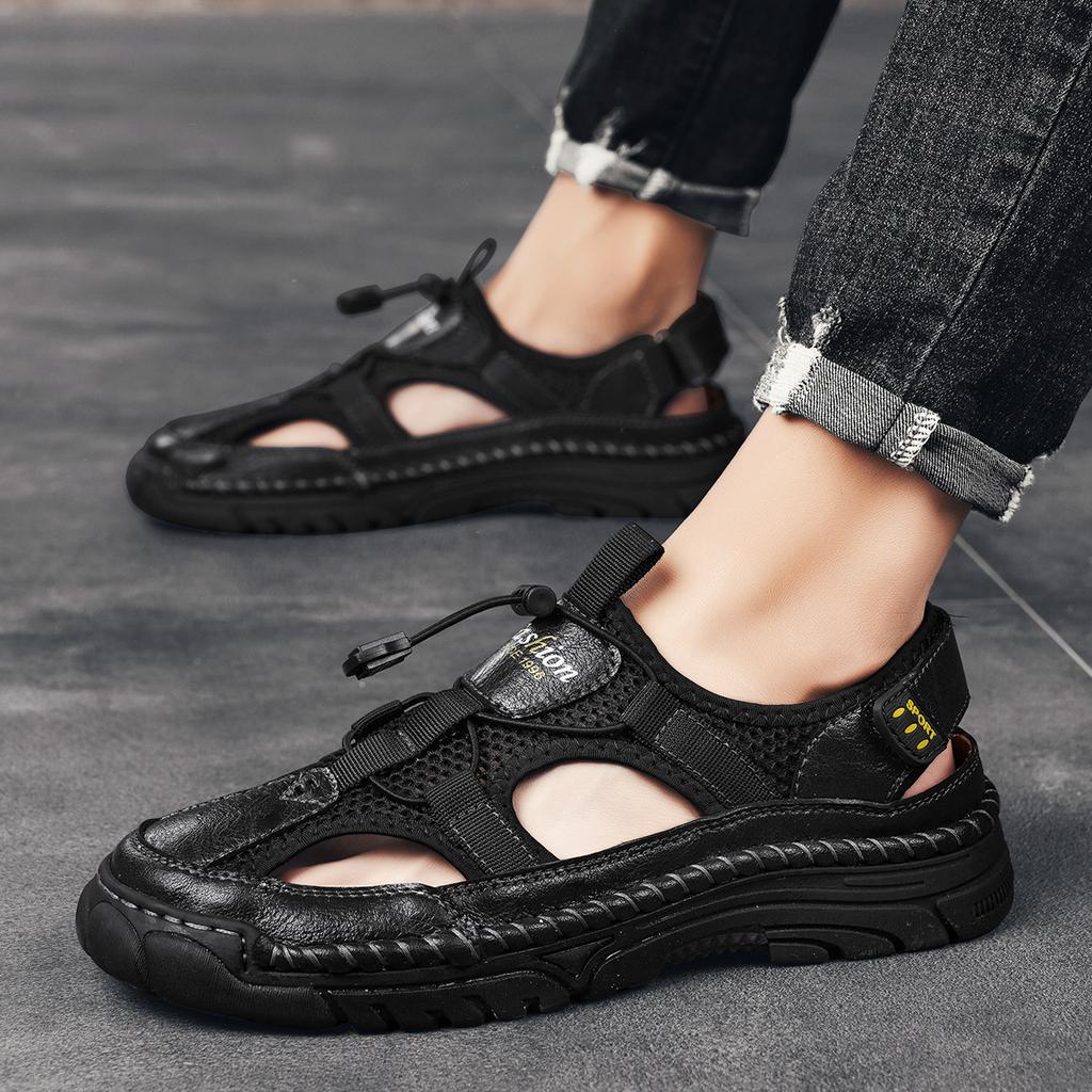 Летние мужские сандалии, сетчатые сандалии для улицы, мягкие сабо, сандалии ручной работы, дышащие легкие тапочки