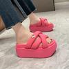 Fashion 8cm Heels Chunky Platform Slippers for Women Open Toe Leather Wedges Sandals Woman Summer Thick Bottom Female Beach Flip Flops