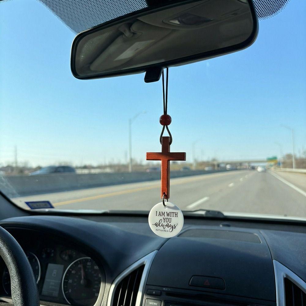 Handmade NFC Bible Cross Pendant Wooden Cross Car Mirror Hanging Jewelry Gift