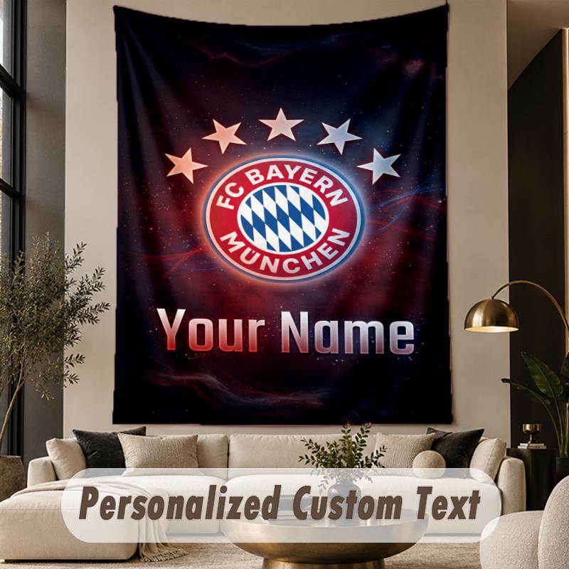 Custom Text Tapestry Bayern Munich Print Wall Tapestry Indoor Living Room Wall Decor