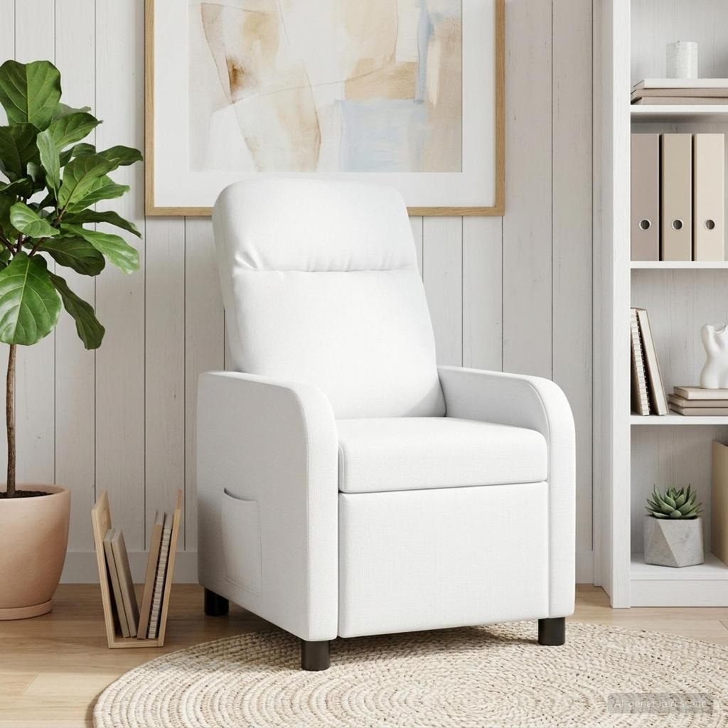 Recliner Chair White Fabric