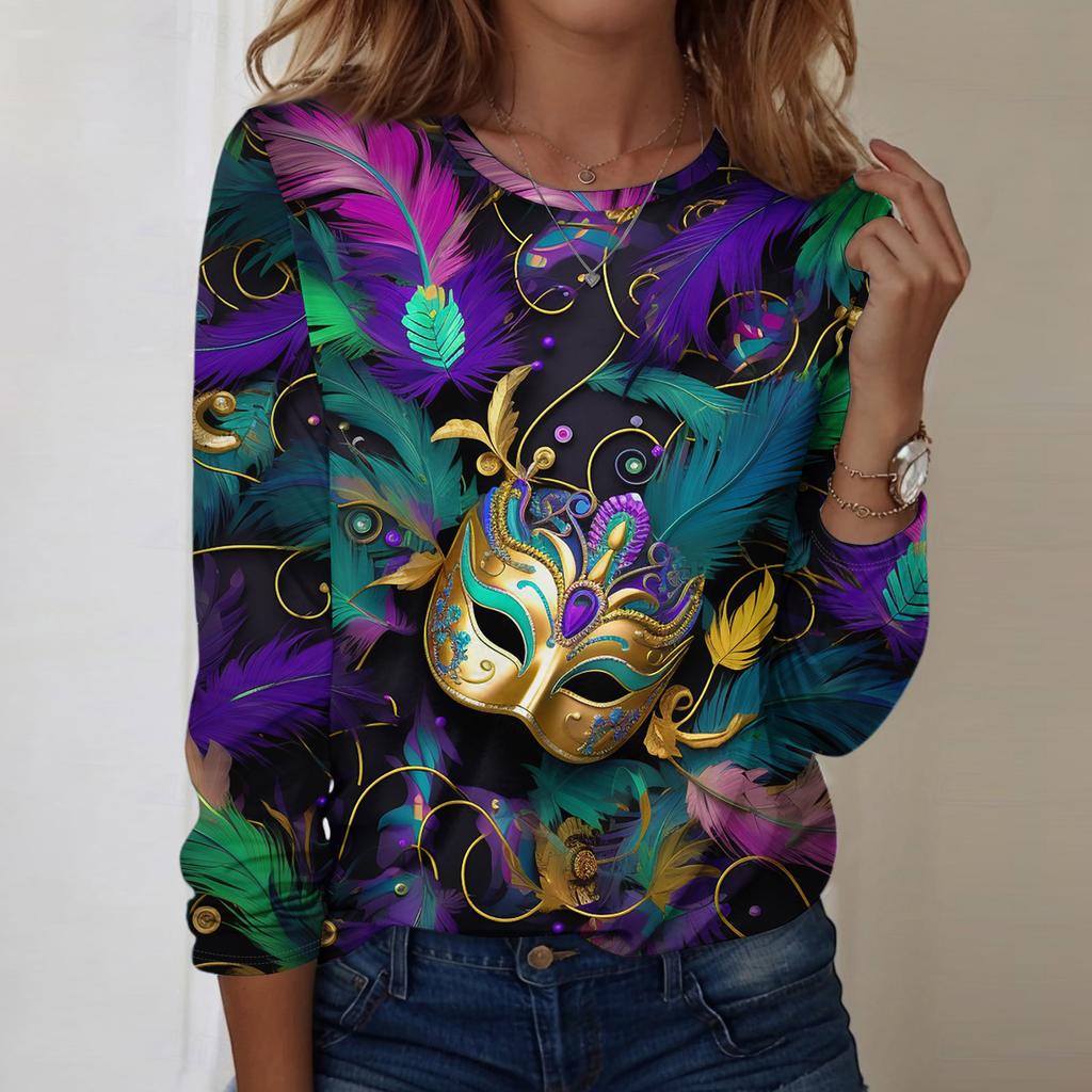 Long Sleeve Shirts For Women Cute Print Graphic Tees Blouses Casual Plus Size Basic Tops Pullover