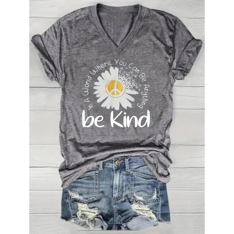 Летний топ с V-образным вырезом, принтом с 3D-цветочным узором, модная повседневная женская футболка с коротким рукавом